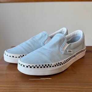 Women’s 7 Men’s 5.5 Vans Baby Sky Blue Slip-On Shoes with Checkered Sole
